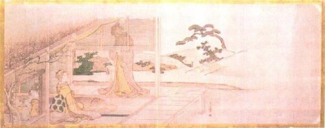 喜多川歌膺 · 帘卷红梅图